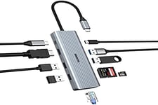Station d'accueil USB-C, 10 en 1 USB C HUB Station d'accueil USB C avec 4K HDMI, USB C 3.0, 2 USB 3.0, 2 USB 2.0, 100WPD, Ethernet, SD/TF Compatible Thunderbolt3/MackbookPro/Air