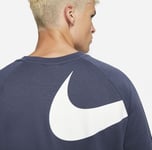 Nike Brushed Big Swoosh Fleece Pullover Crew Neck Jumper Blue White Size Medium