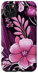 Coque pour iPhone 11 Pro Max Magenta Violet Rose Fleur Motif Floral
