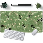 Grön skrivbordsmatta XL söt katt växt cool skrivbordsmatta tangentbordsmatta Kawaii svart katt blomma musmatta grön skrivbordsmatta skrivbordsdekor med stygn 31,5x15,7 tum