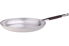 Pentole Agnelli Aluminium Straight Frying Pan 5 Mm. Thick with Cool Handle, Diameter 24 Cm, Silver