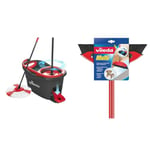 Vileda Turbo Microfibre Mop and Bucket Set, Spin Mop for Cleaning Floors, Set of 1x Mop and 1x Bucket,Grey/Red,48.5 x 27.5 x 28 cm & 142677 Multi Broom with Telescopic Handle