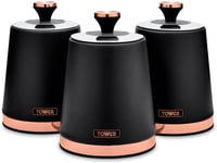Tower T826131BLK Cavaletto Set of 3 Storage Canisters for Tea/Coffee/Sugar, and