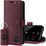 SURAZO Premium Mobile Phone Case for Samsung Galaxy A14 5G - Genuine Leather Case with Paw Motif - Vintage Flip Case with Stand Function, Card Slot and Key Ring - Handmade RFID Protective Case