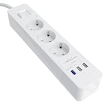 KabelDirekt – Bloc multiprise avec 3 Prises (USB, Quick Charge 3.0, Charge Jusqu’à 3× Plus Rapide Selon l’Appareil, Protection parafoudre/surtension, testé par TÜV, Blanc)
