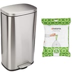 Amazon Basics Trash can, 30L & Brabantia PerfectFit Bin Liners (Size G/23-30 Litre) Thick Plastic Trash Bags with Tie Tape Drawstring Handles (40 Bags)