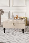 Modern Square Tufted Linen Storage Ottoman Footstool