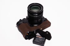 Genuine Real Leather Half Camera Case Bag Cover for FUJIFILM XT3 XT2 Dark Brown