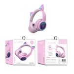 Kids Headphones with Mic, Cat Ear LED Light Up Kids Bluetooth Headset Over On Ear Stereo Gaming Wireless Earphone for Cellphone/Laptop/School/Streaming