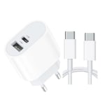 REMAKE Dubbel USB-C Snabbladdare för Samsung, iPhone med USB-C Kabel Vit