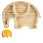 Tiny Dining Children's Bamboo Elephant Plate with Suction Cup - Segmented Design, Eco-friendly - 24cm - Yellow