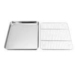 AmandaJ Mini Oven Tray with Rack Set, Dishwasher Safe Cooling Rack Stainless Steel Oven Pan Baking Tray Set Barbecue Grill Pan