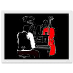 Musicians Jazz Piano Illustration Red Bass Bar Music Artwork Framed Wall Art Print A4