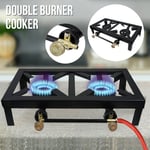 Camping Stove Double Burner Cast Iron Propane Gas LPG Stove BBQ Cooker UK