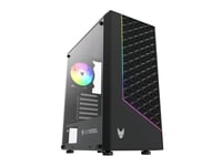 Oversteel - Iridium Boîtier PC Gaming compatible avec les cartes ATX, Micro ATX et ITX, ventilateur A-RGB 120mm, façade en mesh, 2 filtres à poussière, verre latéral trempé, USB 3.0, noir