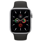 Apple Watch (Series 4) GPS + Cellular 44 Stainless steel Silver Sport band Black | Refurbished - Great Deal!