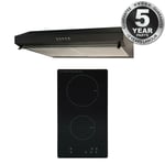 SIA 30cm Black 2 Zone Electric Domino Induction Hob & 50cm Visor Cooker Hood Fan