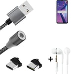 Data charging cable for + headphones Oppo A12 + USB type C a. Micro-USB adapter