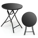 GOPLUS Table Pliante Jardin Ronde 59 Cm, Table de Bistrot Extérieur avec Plateau en Verre Trempé Table d'Appoint Pliable, pour Patio,Balcon, Terrasse φ59 x 67 cm Charge 50KG