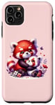 Coque pour iPhone 11 Pro Max Adorable panda rouge et bébé câlin sur un vert