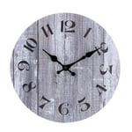 10 Inch Non Ticking Silent Decorative Round Wall Clock Quality Quartz Battery Operated Wooden Wall Clocks Vintage Rustic Country Tuscan Style Grey Wooden Decor for Office/Kitchen/Bedroom/Living Room