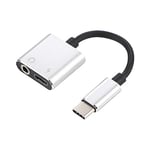 Type-C Earphone Converter - USB C to Jack 3.5 Type C Cable Adapter 2-in-1 USB Type C 3.5mm Audio Earphone Converter Charging Cable Adapter - Silver