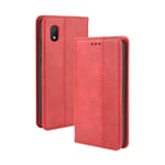 LAGUI Compatible for Alcatel 1B 2020 Case, Retro Style Wallet Magnetic Cover with Credit Card Slots and Flip Stand, full cover Soft Internal Silicone Case, red