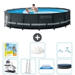 Intex Round Ultra XTR Frame Pool - 488 x 122 cm - Inklusive pump - Stege - Markduk - Lock Underhållspaket - Filtrera bollar - Rengöringskit Inklusive