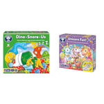 Orchard Toys Dino-Snore-Us Game, A fun Dinosaur Themed Board Game & Unicorn Fun Game, 3 games in 1, bumper value game, matching and memory games,