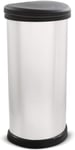 Curver Metal Effect 70% Recycled Kitchen One Touch Deco Bin, Silver, Silver 