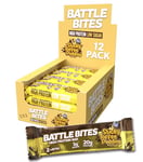 Battle Bites - High Protein Bars 12 x 62g - Sticky Toffee Pudding Flavour - Low in Sugar, High in Fibre, Free from Preservatives, Non-GMO - 20g protein, 7.4g fibre + 251 calories per bar - Made in UK