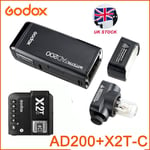 UK Godox 2.4 TTL 1/8000s Double Head AD200 Flash + X2T-C Transmitter For Canon