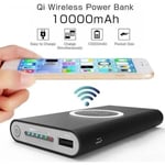 3 i 1 Qi trådlös laddare 10000mAh Power Bank Support iPhone, iPad, iPod, Samsung, HTC, Xiaomi Svart