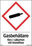 Varningsskylt "Gasbehållare förs i säkerhet vid brandfara" A5 Självhäftande