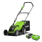 Greenworks Cordless Lawnmower 40V 35cm Incl. Battery 4Ah and Fast Charger, Up to 400m² Mulching 40L 5-Level Cutting Height G40LM35K4