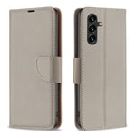 Samsung Galaxy A35 5G Fodral Litchi Texture Stand Plånbok Telefonskal - Grå