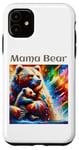 Coque pour iPhone 11 Art animalier coloré de maman ours et de son petit