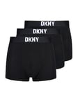 DKNY New York Modal Cotton 3 Pack Trunks, Black, Size S, Men