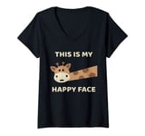 Womens Sarcastic Funny Cute Giraffe Face This Is My Happy Face V-Neck T-Shirt