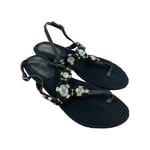 Sandals Leather Flat Shoes Woven Footbed Jewel Accent Black By Very Halo UK 5