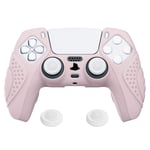 eXtremeRate PlayVital Guardian Edition Cherry Blossoms Pink Ergonomic Soft Anti-slip Controller Silicone Case Cover for ps5, Rubber Protector Skin with White Joystick Caps for ps5 Controller