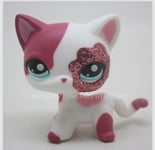 Littlest Pet Shop Cat Pink & White Glitter Sparkle Short hair LPS #2291 (L49)