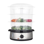 H.Koenig Cuiseur à vapeur électrique VAP10 Inox, Multifonction, 9L, Programmable, Compact, Professionnel, 3 Paniers Empilables Amovibles pour Oeufs/Légumes/Riz, Minuteur 60 min