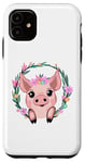 iPhone 11 Cute Mini Pig Floral Wreath Flowers Case