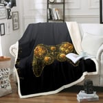Gamer Fleece Blankets Games Video Game Gamepad Throw Blanket for Kids Boys Teens Novelty Modern Game Controller Sherpa Blanket Golden Action Buttons Fuzzy Blanket for Bed Sofa Double 60"x79" Black