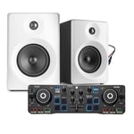 VONYX Home DJ Setup, SMN30W Powered Speakers and Hercules Starlight USB 2-Deck Mixer Controller with Jog Wheels, Pads, Serato Software Package