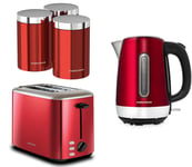 Morphy Richards Equip Red Kettle 2 Slice Toaster Accents Canisters Matching Set