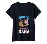 Womens Boots or Bows Gender Reveal Party Announcement Nana Grandma V-Neck T-Shirt