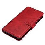 HAOTIAN Case for Xiaomi Redmi 9AT / Redmi 9A Case Wallet Flip Cover, Leather Protective Cover & Credit Card Pocket, Support Kickstand Slim Case for Xiaomi Redmi 9AT / Redmi 9A, Red