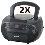 2X GROOV-E TRADITIONAL BOOMBOX CD CASSETTE PLAYER WITH FM RADIO - BLACK GVPS833